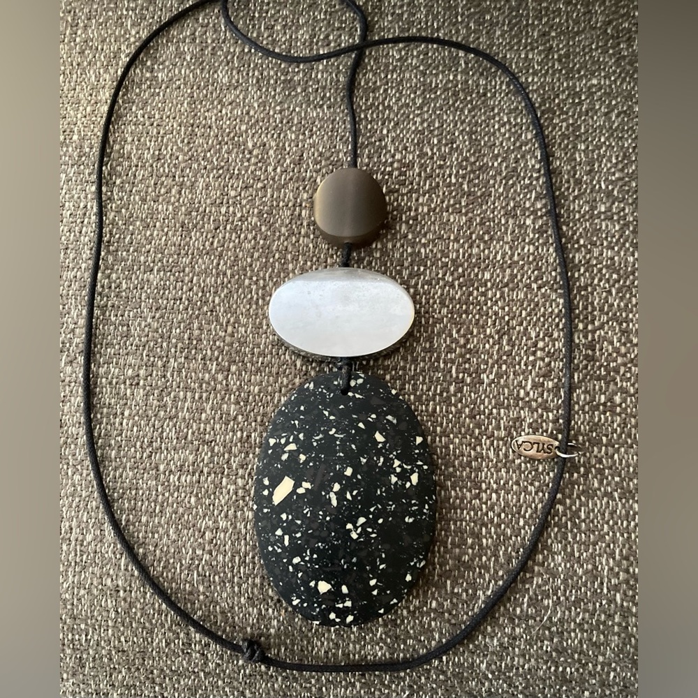 SYLCA Black & Silver, Natural Stone Pendant Necklace